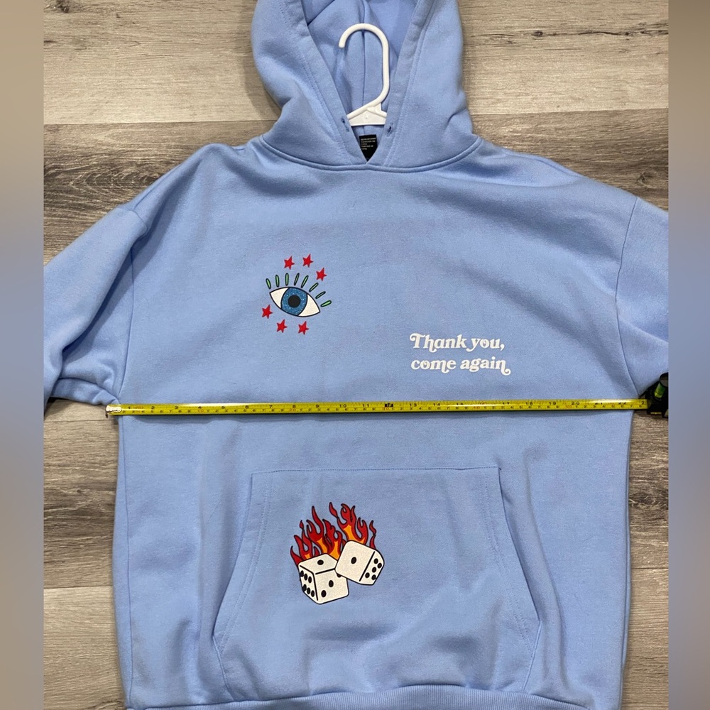 Sparkly glitter tattoo graphics hoodie Size: Large Color: Baby Blue  EUC - Picture 3 of 11